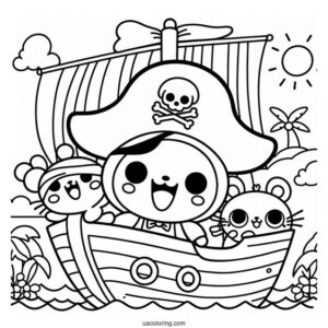 Pirate Pororo Coloring Page Eddy, Poby, Crong, And Friends In Pirate Ship For Kids