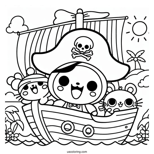Pirate Pororo Coloring Page Eddy, Poby, Crong, And Friends In Pirate Ship For Kids