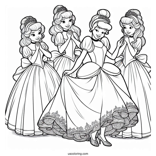 Cinderella And The Ugly Stepsisters Coloring Page