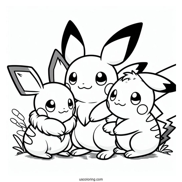 Pichu, Eevee, And Pikachu Playing Together