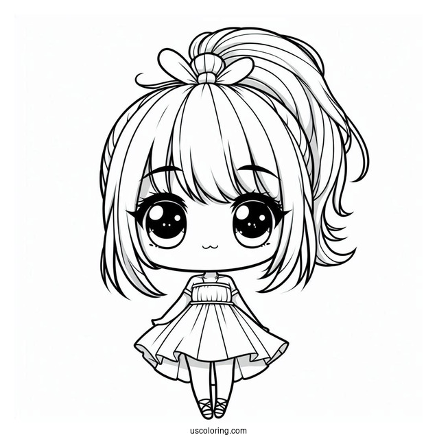 Chibi Girl With A High Ponytail Coloring Sheet For Kids