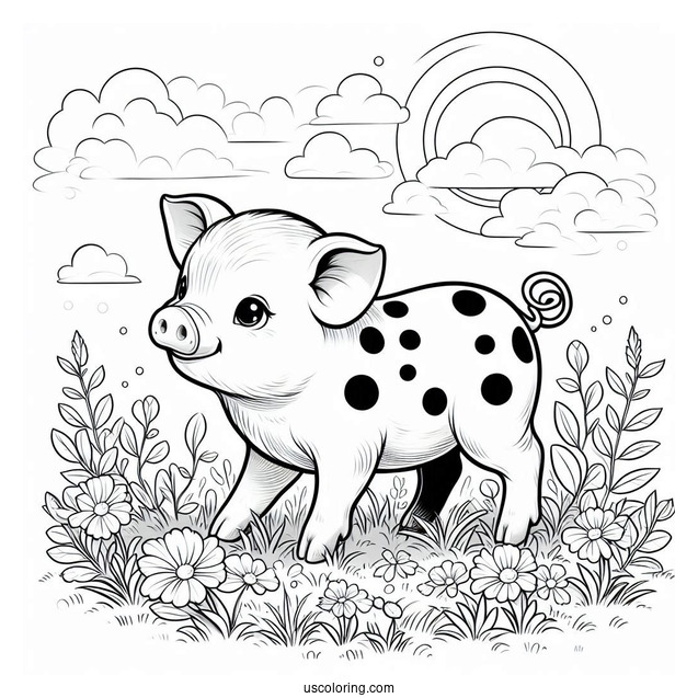 Baby Spotted Piglet In a Field