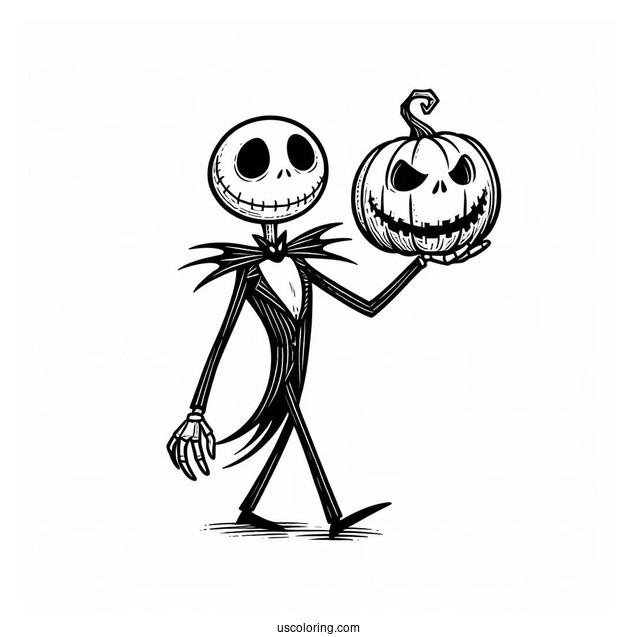 Jack Skellington Holding Jack-O-Lantern Halloween Coloring In