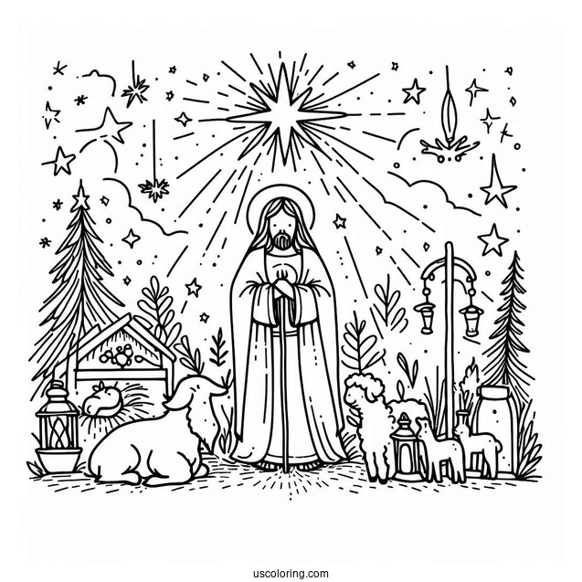 Simple Nativity Coloring Page of Jesus For Preschoolers
