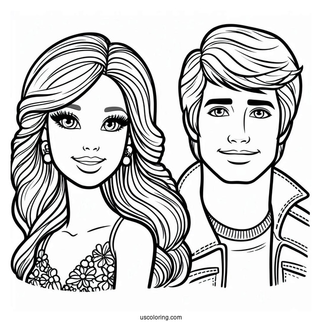 Barbie And Ken Coloring Page For Kids
