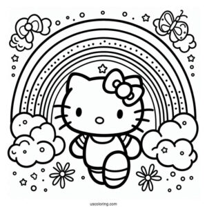 Hello Kitty With A Rainbow Coloring Page Background For Kids