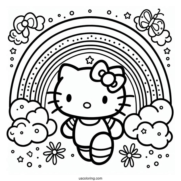 Hello Kitty With A Rainbow Coloring Page Background For Kids