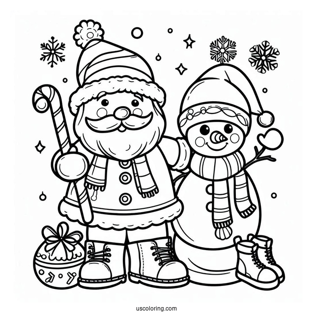 Snowman And Santa Coloring Sheet For Kids