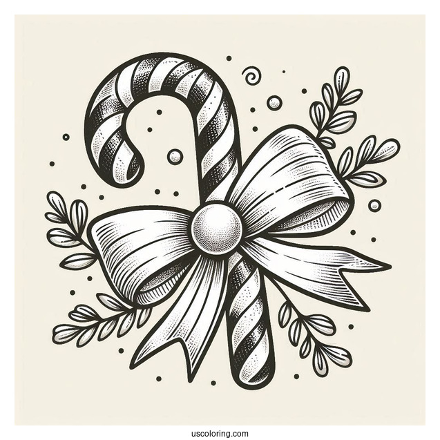 Festive Candy Cane Coloring Page With Pretty Bow