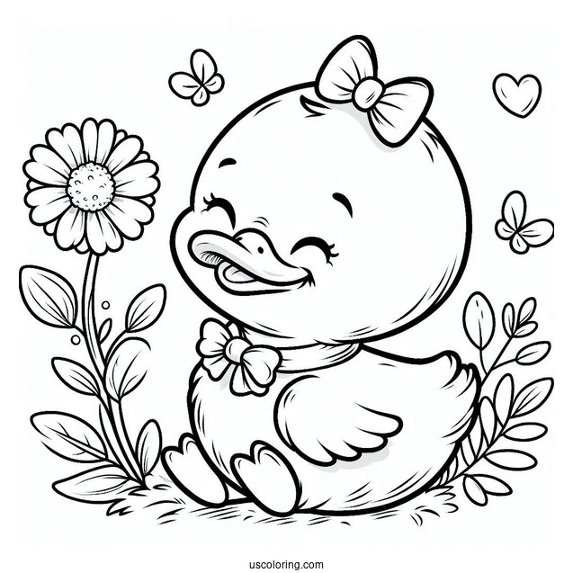Smiling Duckling With Flower And Bowtie