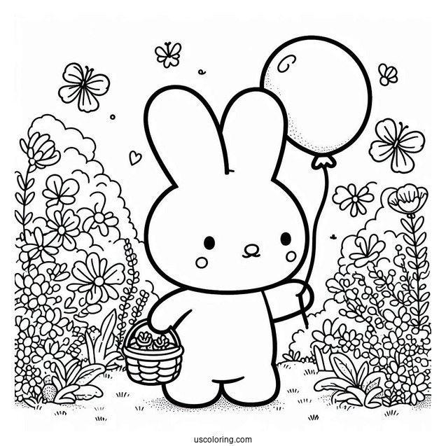 Miffy Coloring Page Holding Balloon In The Garden
