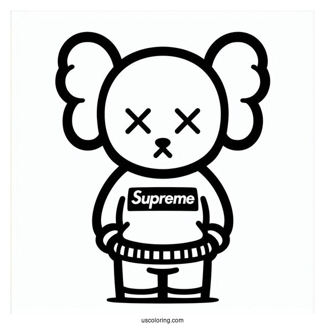 KAWS Coloring Page Companion In Supreme Sweater