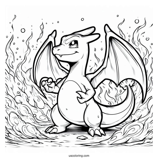 Charizard In The Middle Of Fire Coloring Page