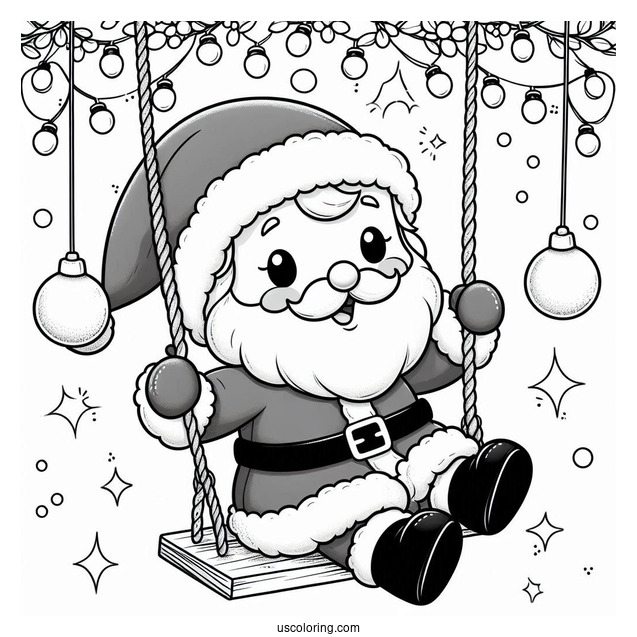 Cute Santa Swinging On Lights To Color