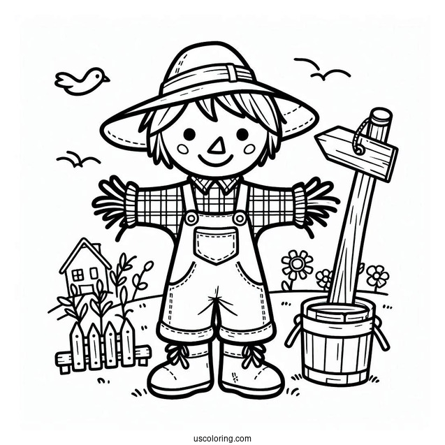 Farm Scarecrow To Color