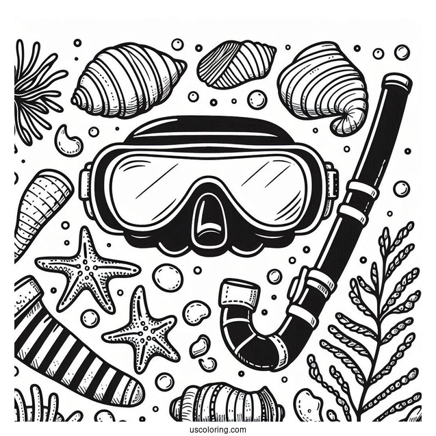 Summer Coloring Page Of Snorkeling Gear