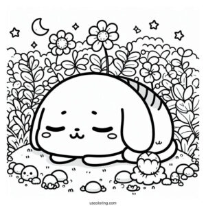 Cute Pompompurin Sleeping In Garden Coloring Sheet