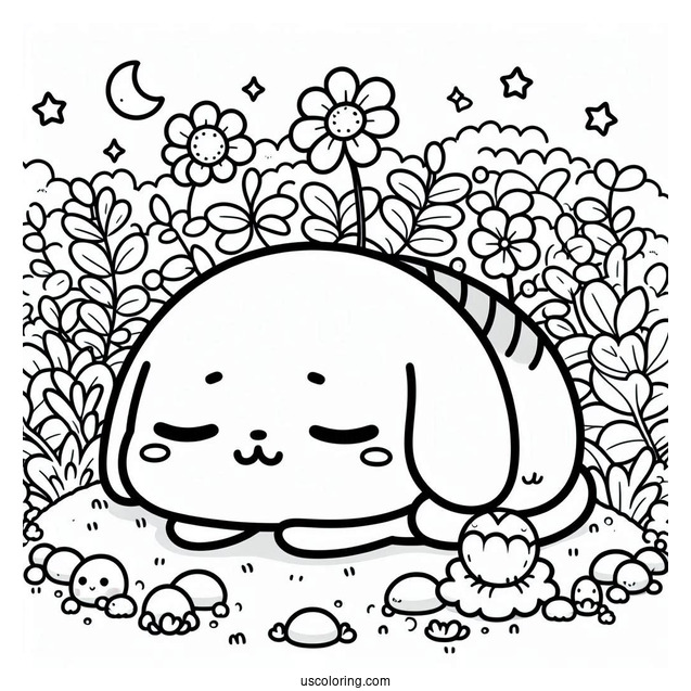 Cute Pompompurin Sleeping In Garden Coloring Sheet