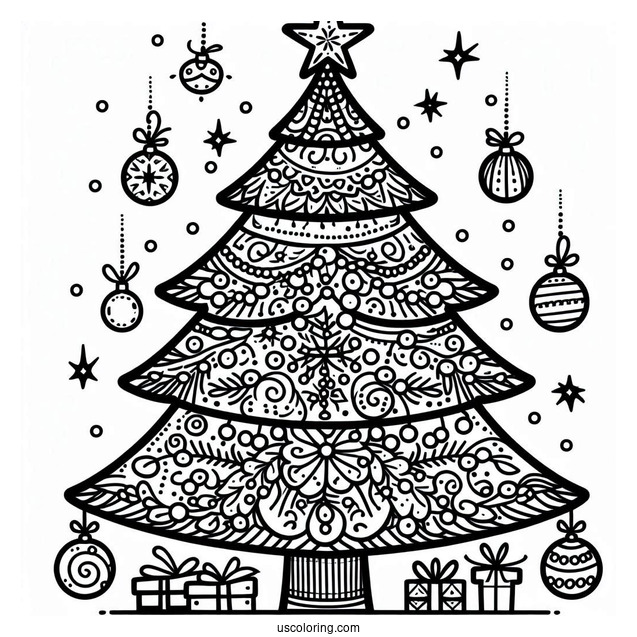 Christmas Tree With Decorations To Color