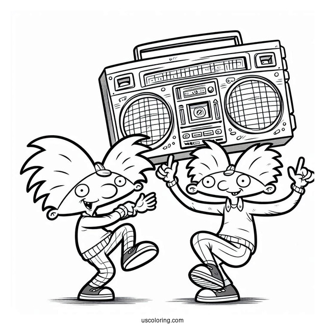 Nickelodeon Coloring Page Of Arnold And Gerald Dancing To Boombox