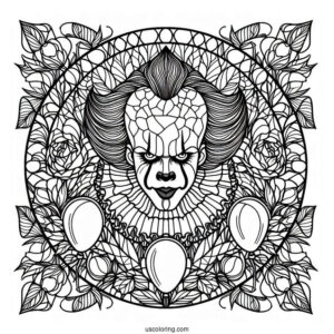 Intricate Pennywise Stained Glass Coloring Sheet