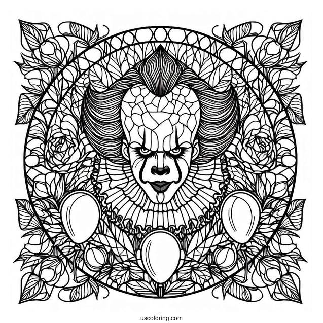 Intricate Pennywise Stained Glass Coloring Sheet