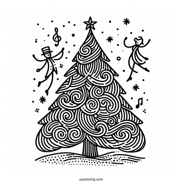 Dancing Christmas Tree Coloring Sheet