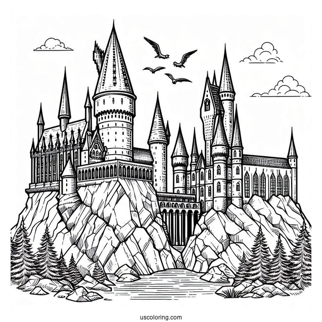 Detailed Hogwarts Castle Coloring Page