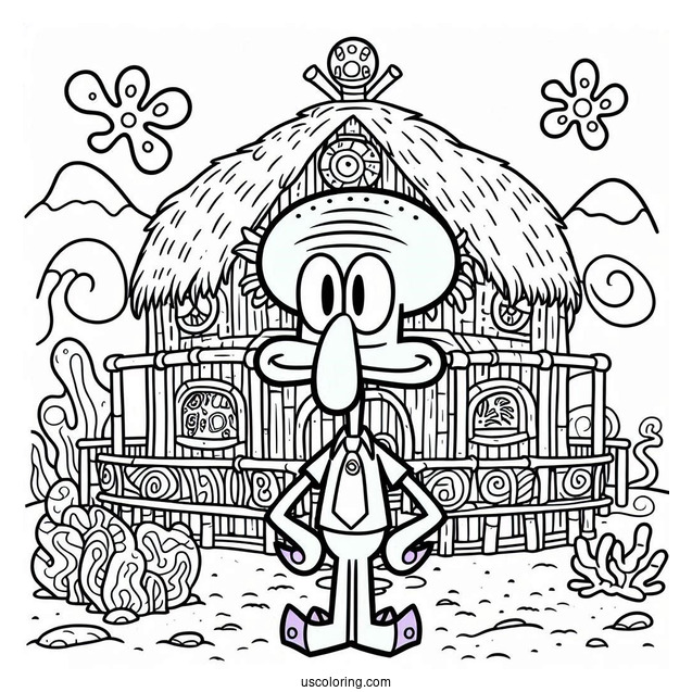 Squidward Coloring Page Moai House