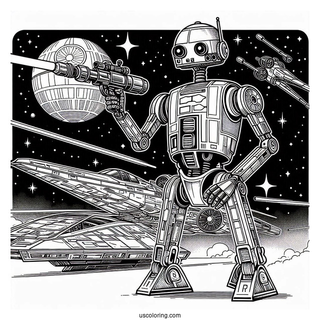 Battle Droid Holding Blaster In Starship Coloring Sheet