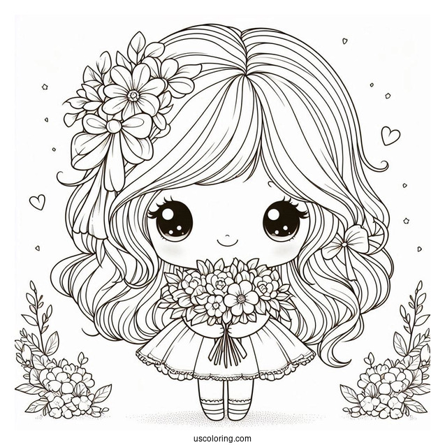 Precious Moments Coloring Page Of Cute Girl Holding Flowers