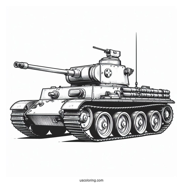 Old Military Tank Coloring Sheet for Young Kids