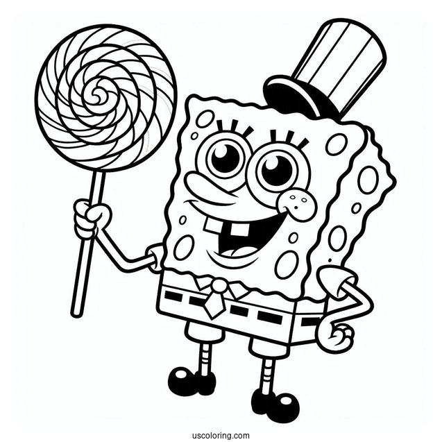 SpongeBob Holding Lollipop To Color