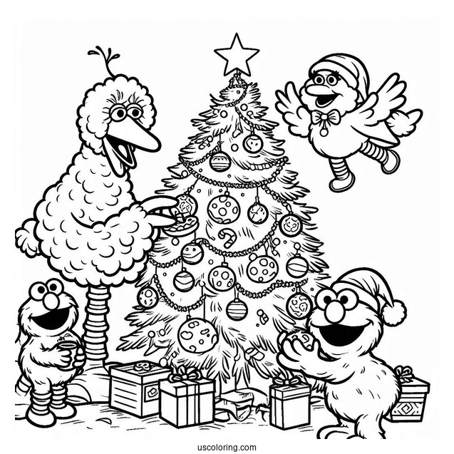 Big Bird, Elmo, Cookie Monster, And Friends Decorating Christmas Tree
