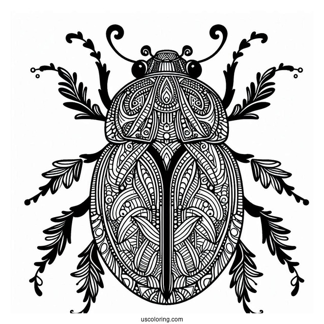 Intricate Beetle Coloring Page Mandala