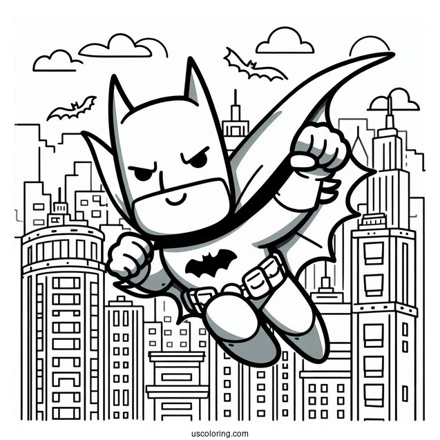 Cute Batman Jumping Off Building To Color