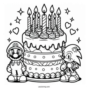 Mario And Sonic Birthday Cake Coloring In For Kids
