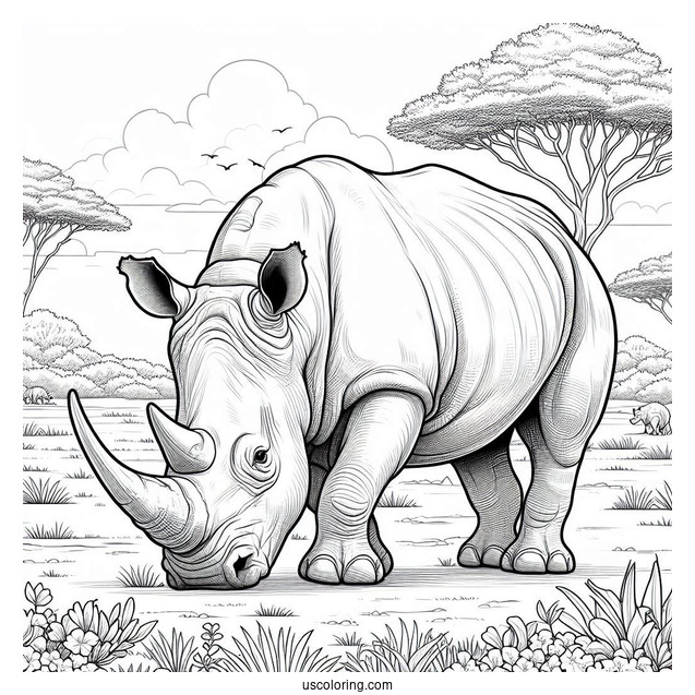 African Rhino In The Wild To Color