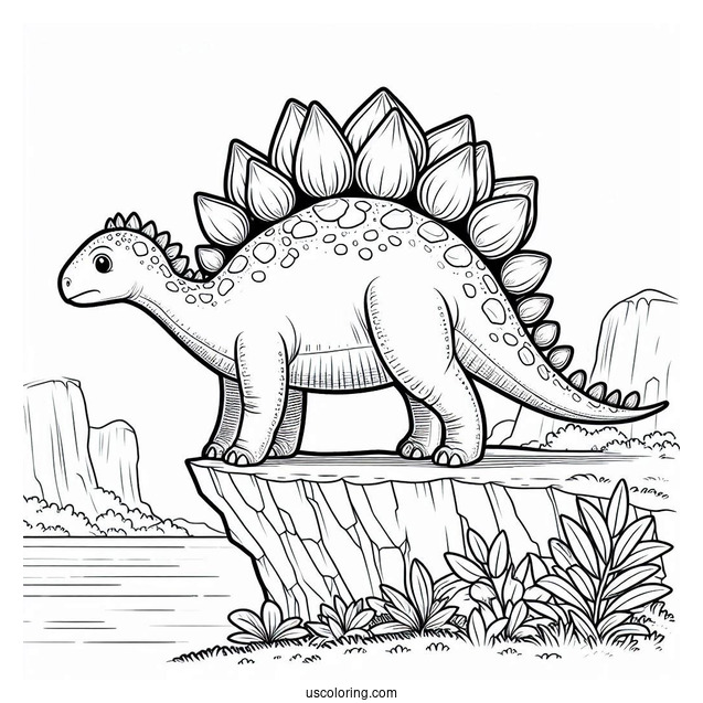 Stegosaurus Coloring Page Standing On Edge Of Cliff