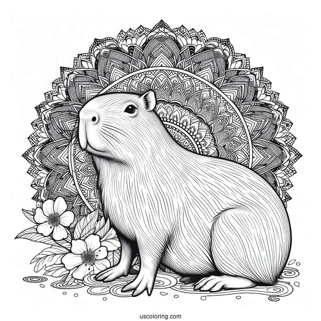 Realistic Capybara Coloring Page Inside Mandala