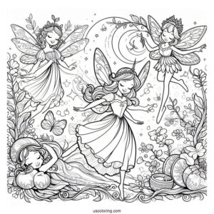 Flora, Fauna, and Merryweather Fairies Coloring Sheet