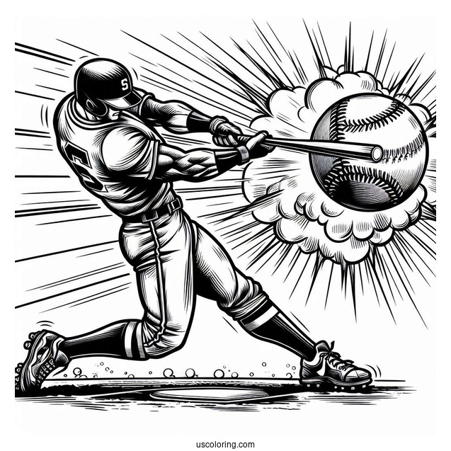 Powerful Baseball Coloring Page Of Swing with Comic Effect