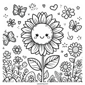 Smiling Spring Coloring Page Sunflower For Preschoolers