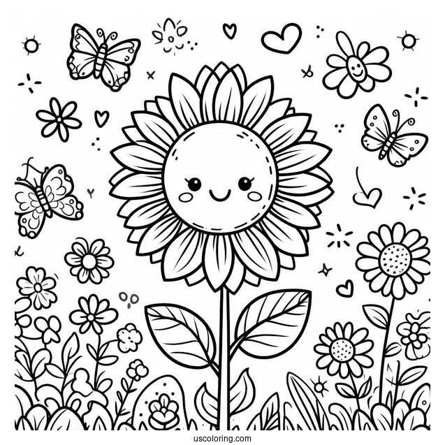 Smiling Spring Coloring Page Sunflower For Preschoolers