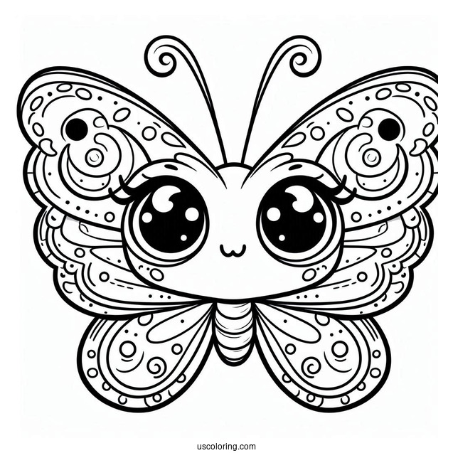 Cute Cartoon Butterfly With Large Eyes Coloring Page