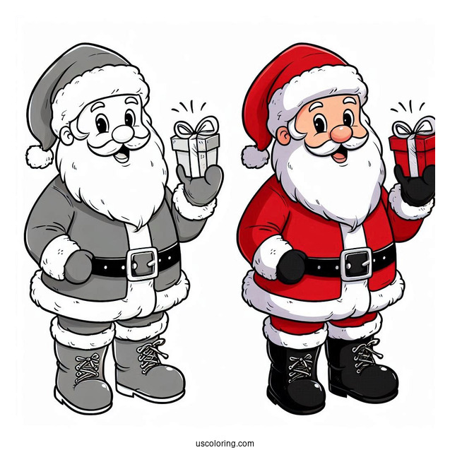 Jolly Looking Santa In Red Suits With Black Boots