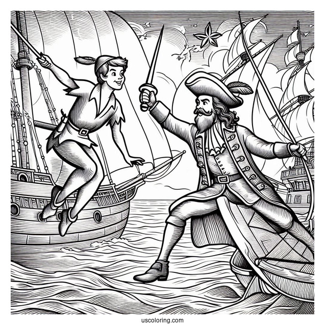 Peter Pan Fighting Captain Hook In Ship