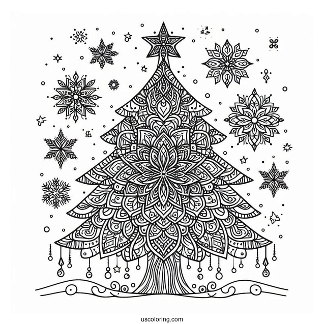 Christmas Tree Mandala Coloring Page