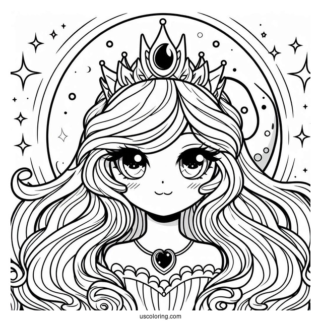 Pretty Princess Luna Coloring Page With Crown And Stars Behind Her