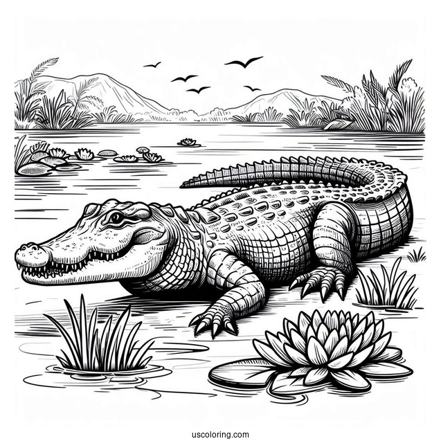 Large Nile Crocodile Coloring Sheet